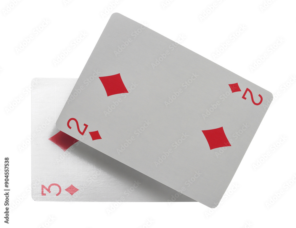 Obraz premium Flying playing card for poker and gambling, two and three diamond isolated on white, clipping path
