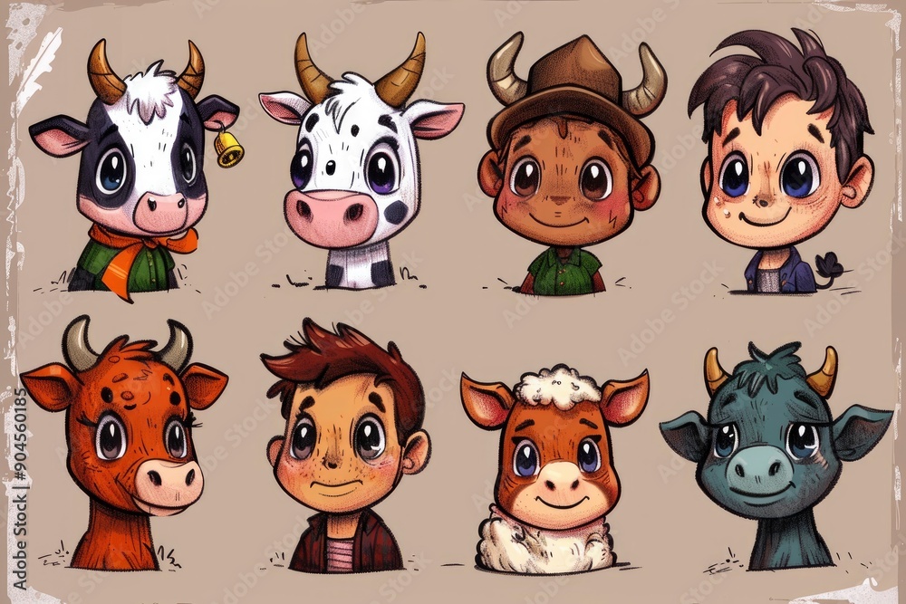 Cute Cartoon Animals and People Illustration Cute Cartoon Animals and People Illustration