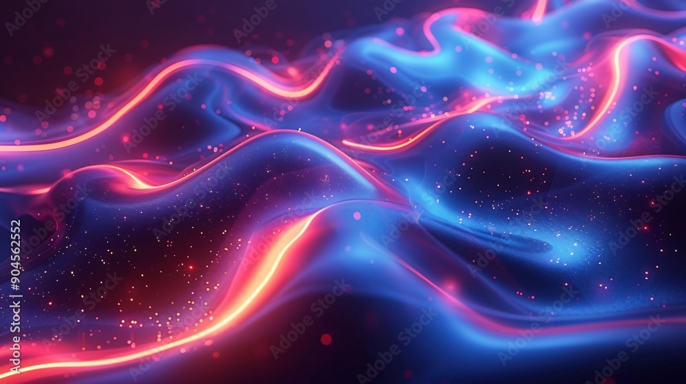 Abstract Neon Waves with Glimmering Particles Abstract Neon Waves with Glimmering Particles