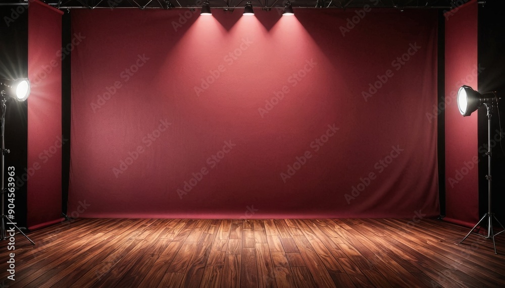 Red Backdrop Studio Setup with Wooden Floor. Red Backdrop Studio Setup with Wooden Floor.