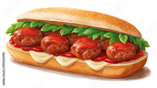 Meatball Marinara Sub Sandwich on a Transparent Background: Delicious Comfort Food