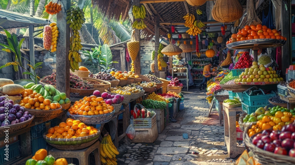 Fototapeta premium Vibrant Fruit Market Stall in Southeast Asia