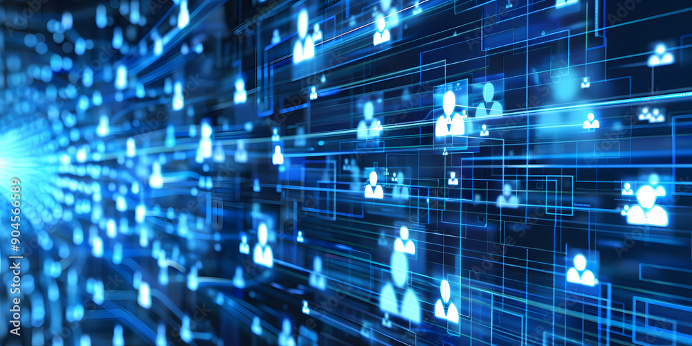 Obraz premium abstract geometric background with many people icons. blue background visualizing social networks or the Internet web. 3d rendering