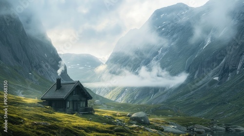 Secluded Cabin in Misty Mountain Valley