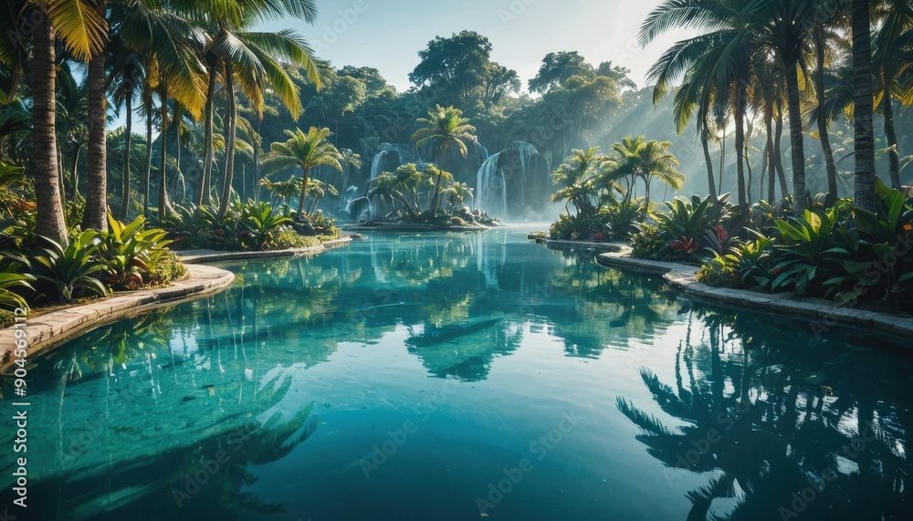 Fototapeta premium Tropical Paradise - Tranquil Pool with Waterfall.