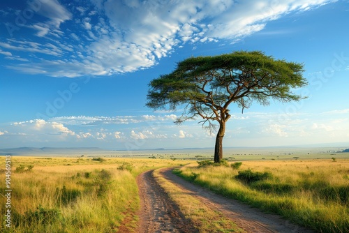 Solitary Tree on a Dusty Road in the Savanna