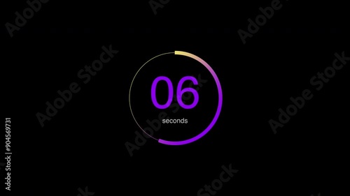 Animated countdown from 10 seconds on a transparent background