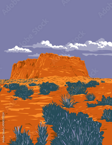 WPA poster art of rock formations within Glen Canyon National Recreation Area in northern Arizona,  United States done in works project administration or federal art project style.