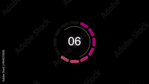 Animated countdown from 10 seconds on a transparent background