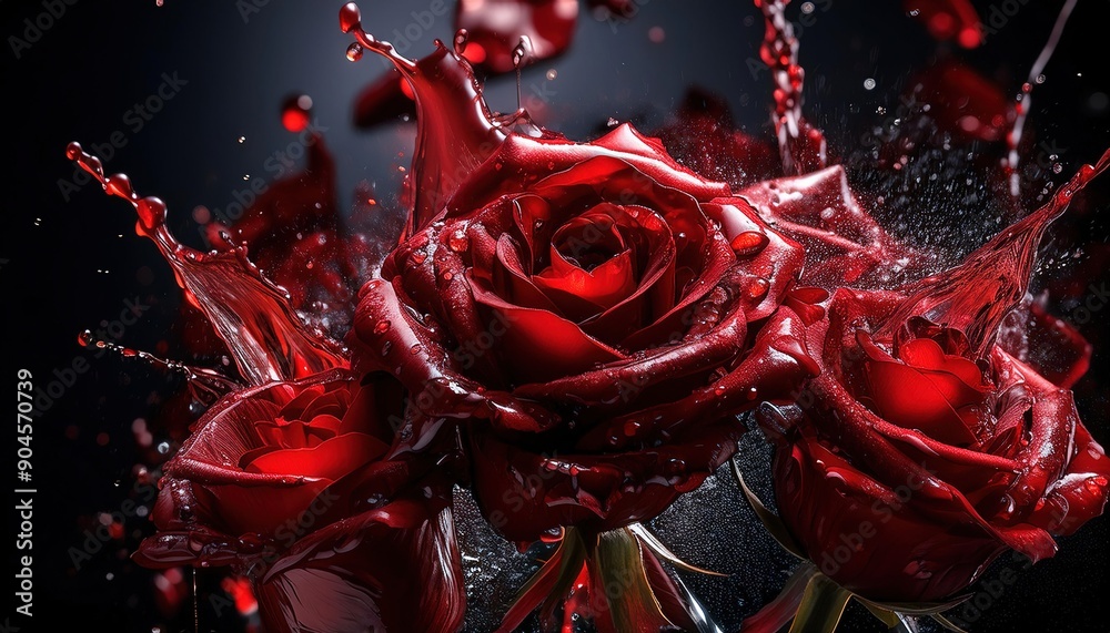 Stunning Red Roses with Dramatic Splash Effect Stunning Red Roses with Dramatic Splash Effect