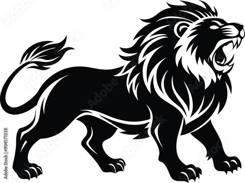 Lion roaring silhouette animal illustration vector