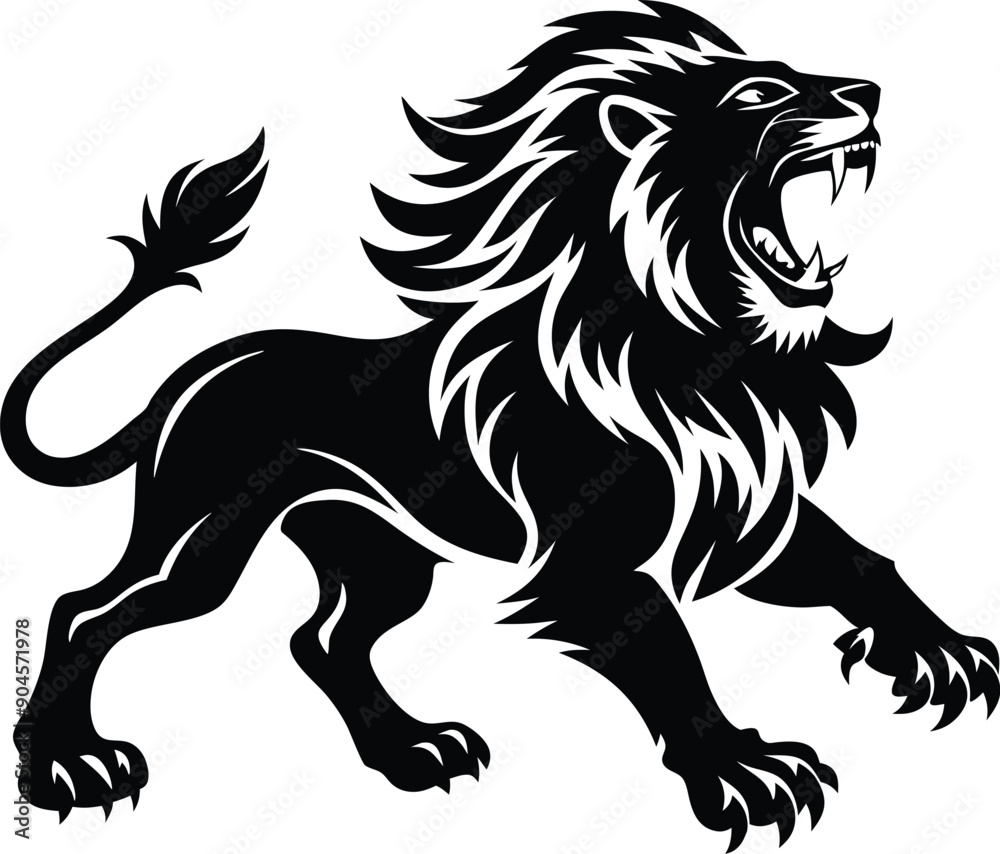 Obraz premium Lion roaring silhouette animal illustration vector