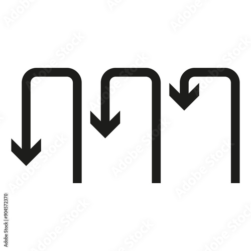 Downward arrow icons. Navigation vector symbols. Black directional shapes. Simple minimalist design.