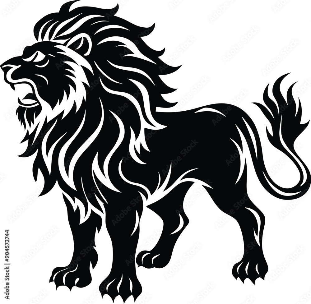 Lion roaring silhouette animal illustration vector