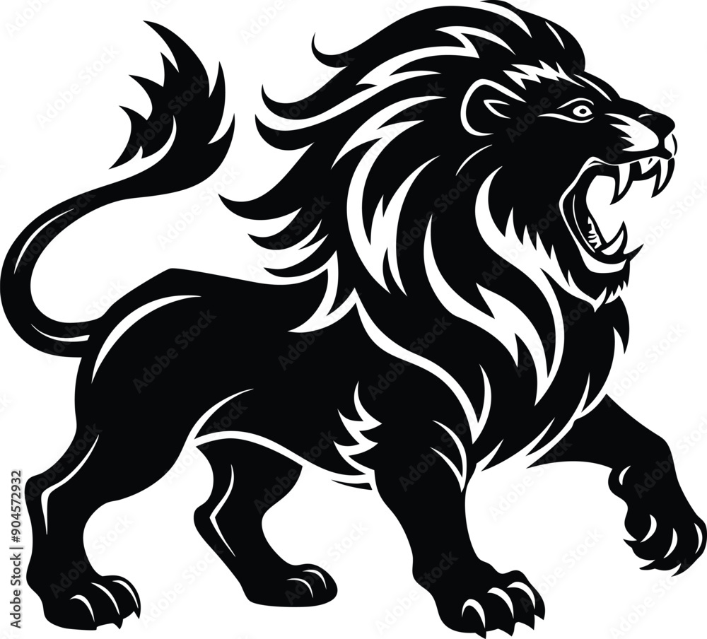 Obraz premium Lion roaring silhouette animal illustration vector
