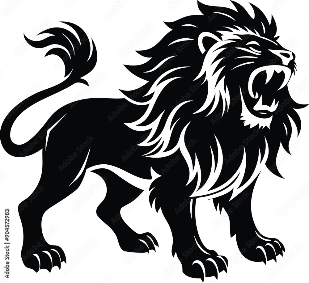 Obraz premium Lion roaring silhouette animal illustration vector