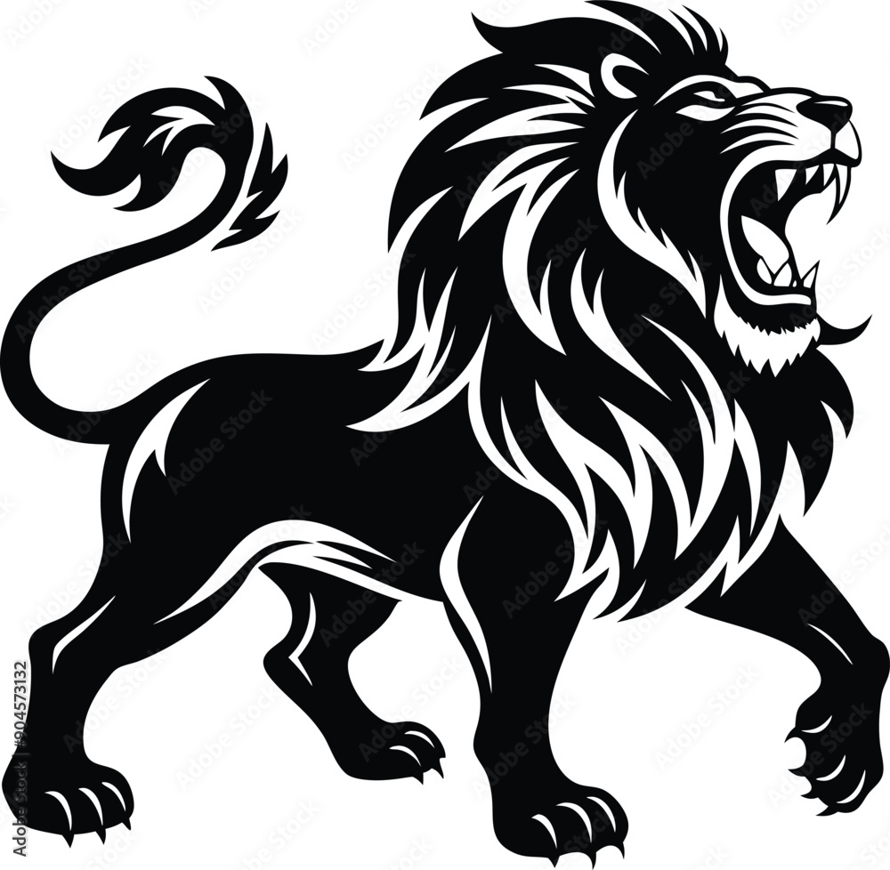 Fototapeta premium Lion roaring silhouette animal illustration vector