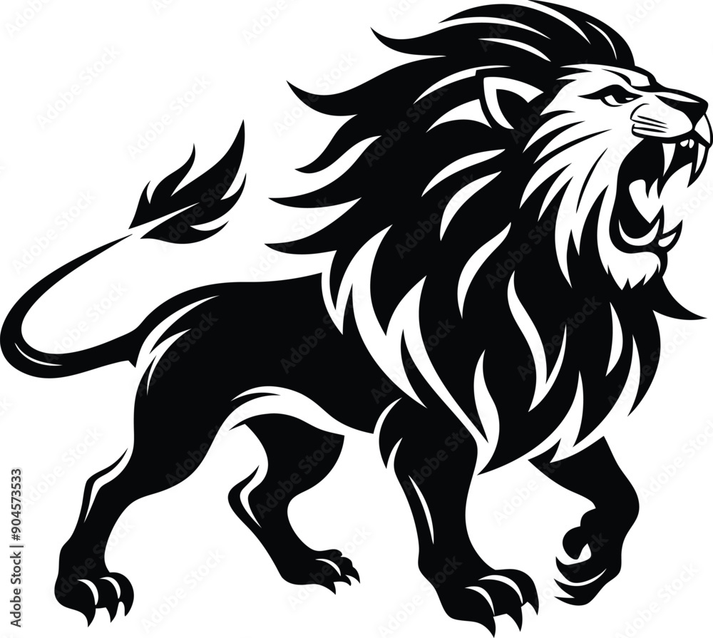 Obraz premium Lion roaring silhouette animal illustration vector