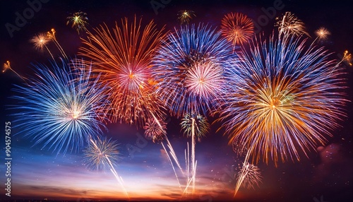 Celebratory Fireworks Display Over a Scenic Horizon © GeorgV