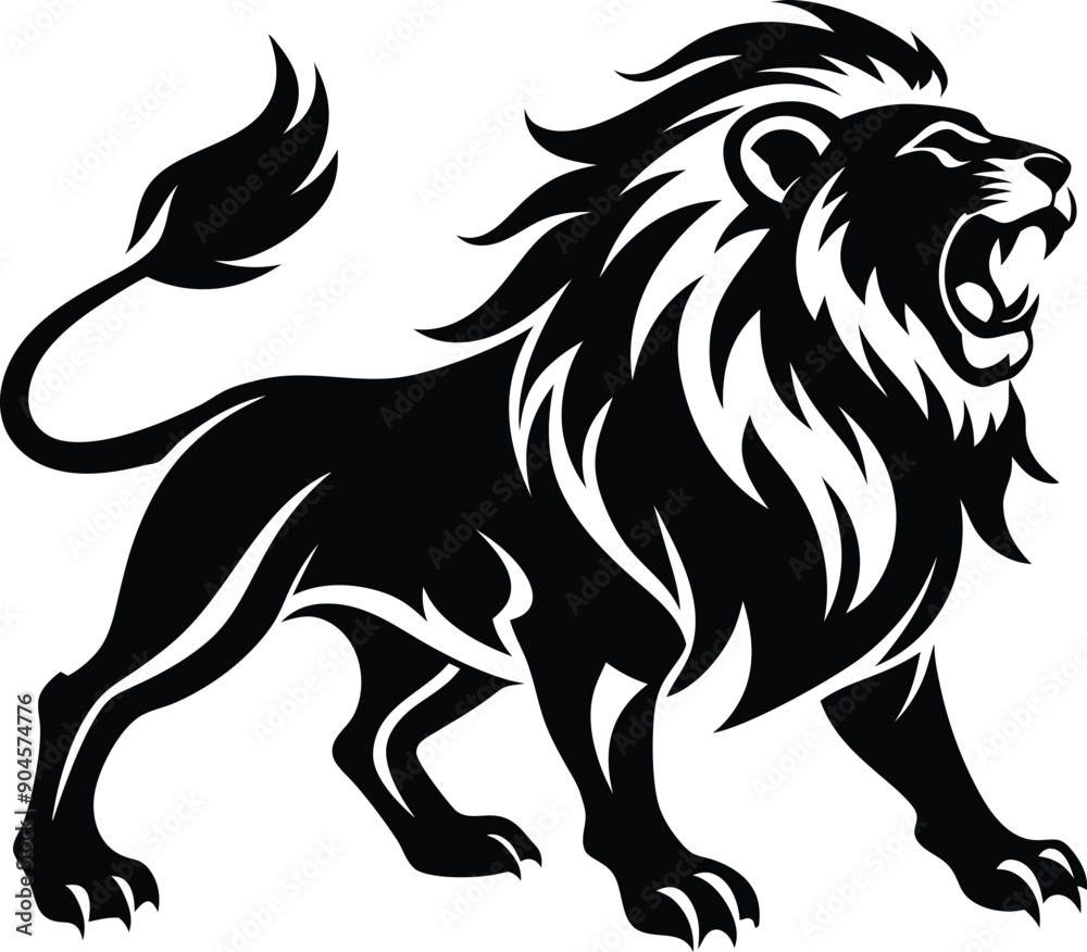 Fototapeta premium Lion roaring silhouette animal illustration vector