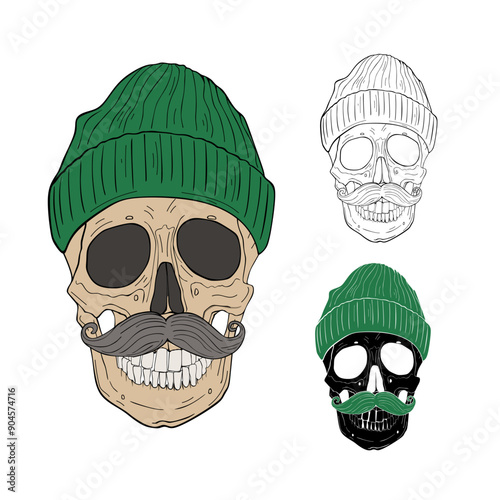 Skull in a Knitted Cap. Vector illustration