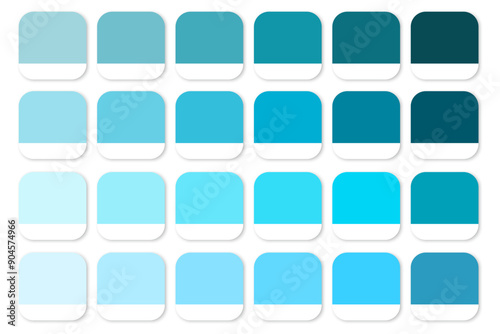 Blue gradient palette. Square color swatches with white base. Various shades of blue. Vector illustration.