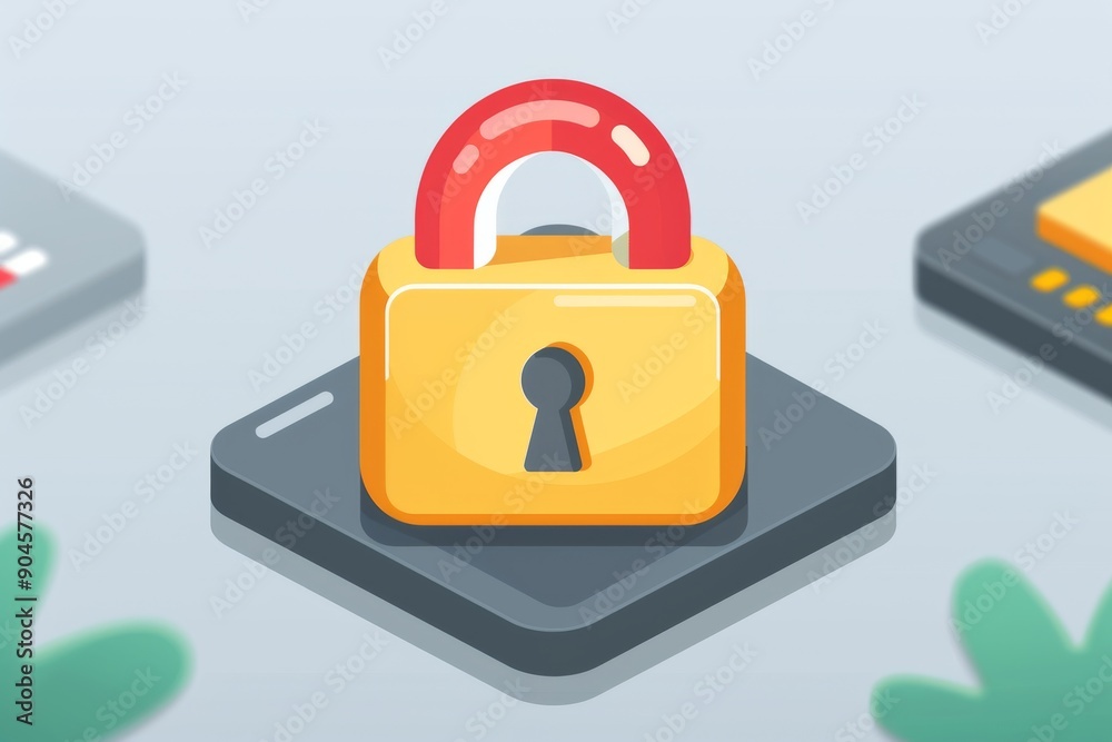 Cartoon-style padlock on a digital platform, merging playful design with serious cybersecurity concepts. Cartoon-style padlock on a digital platform, merging playful design with serious cybersecurity concepts.