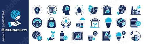 Sustainability Icon Set For Design Elements, green, sustainable, eco, ecology, environment	