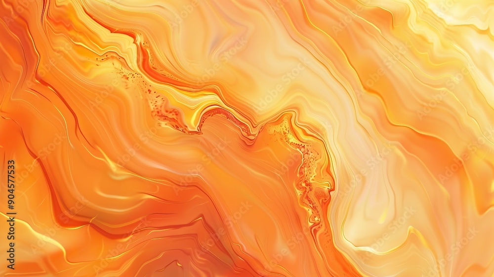 Golden orange abstract painting with flowing liquidlike waves Golden orange abstract painting with flowing liquidlike waves