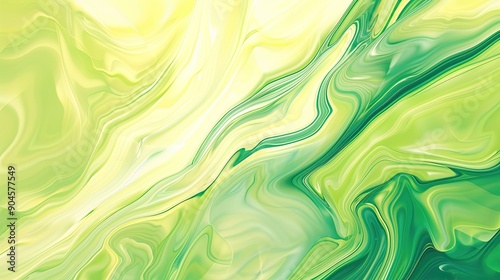 Green and yellow abstract painting with flowing liquidlike waves photo