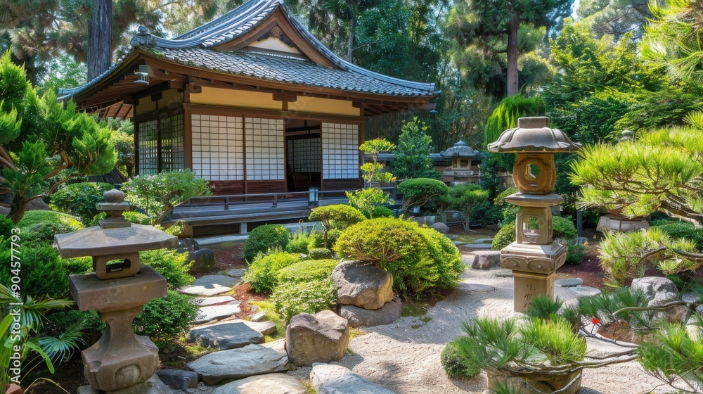 Serene Japanese garden featuring lush greenery, traditional architecture, and stone lanterns, perfect for relaxation and contemplation. Serene Japanese garden featuring lush greenery, traditional architecture, and stone lanterns, perfect for relaxation and contemplation.
