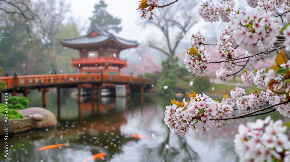 Cherry Blossoms in a Tranquil Japanese Garden Cherry Blossoms in a Tranquil Japanese Garden