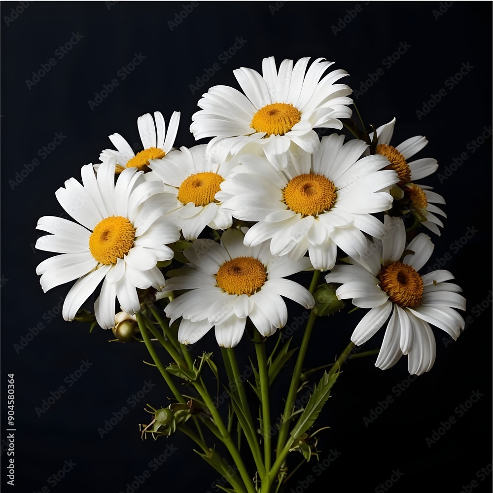 Obraz premium art panel for the interior of the hall, living room, room, painting of white flowers daisies on a dark background