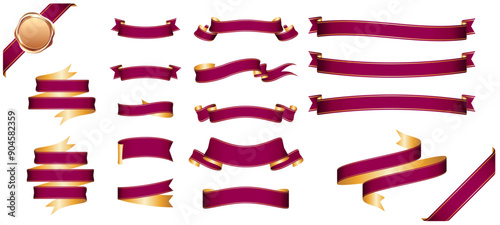 wine red ribbon banner design material