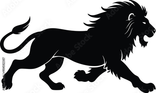 Silhouette of a running lion animal illustration