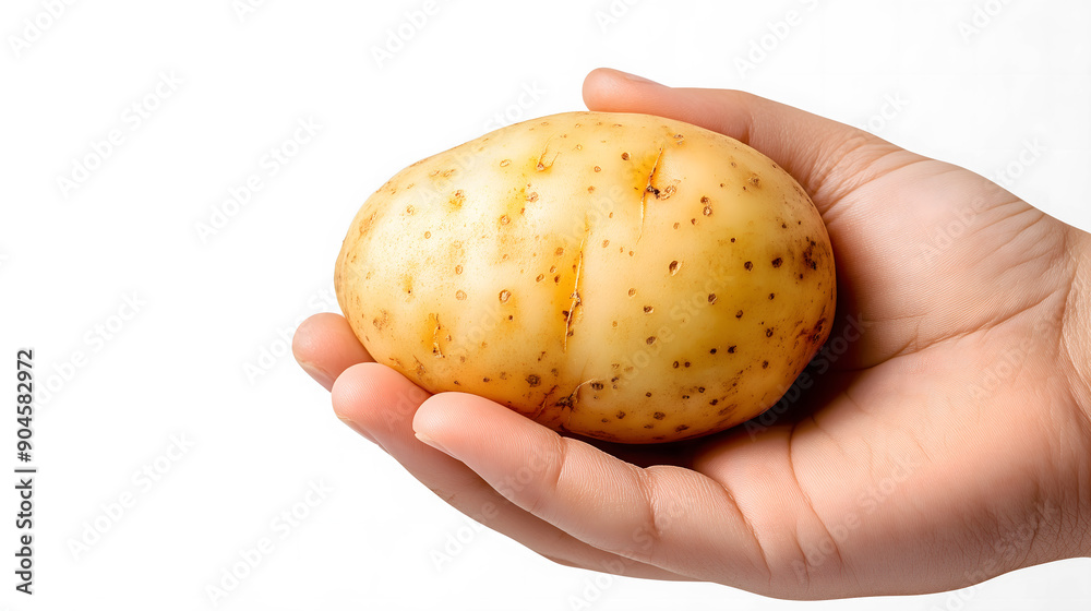 Fresh Whole Potato Held in Hand on White Background Fresh Whole Potato Held in Hand on White Background