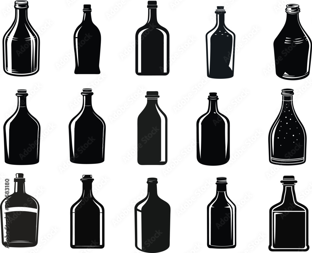 Set of Bottle silhouette in a vector illustration design Set of Bottle silhouette in a vector illustration design