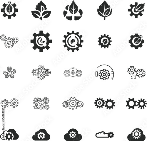 Eco-Friendly Gear and Cloud Technology Icons Set