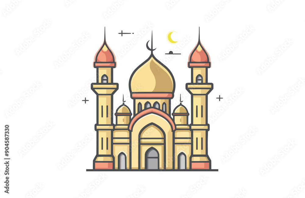 Colorful mosque icon isolated on white background.