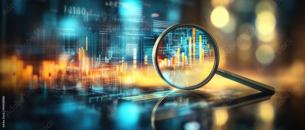 magnifying glass and diagrams on the background, business concept magnifying glass and diagrams on the background, business concept