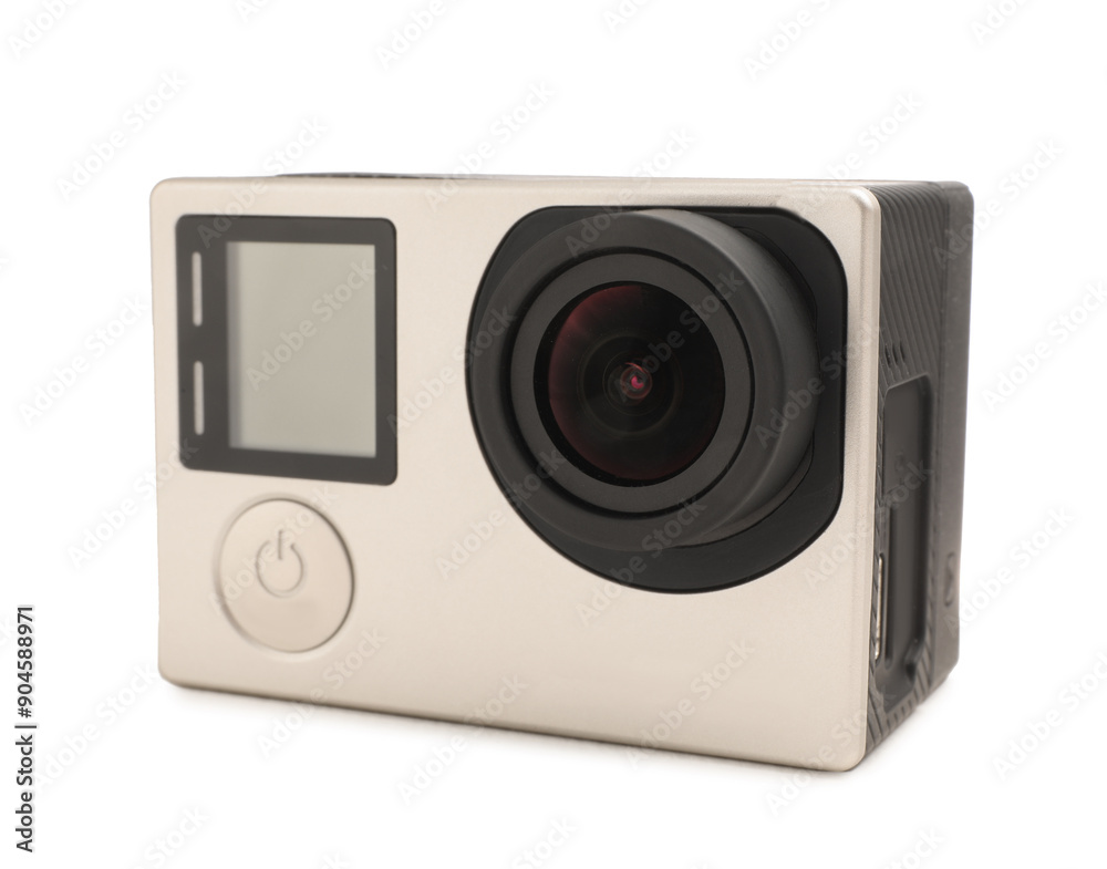 One modern action camera isolated on white One modern action camera isolated on white