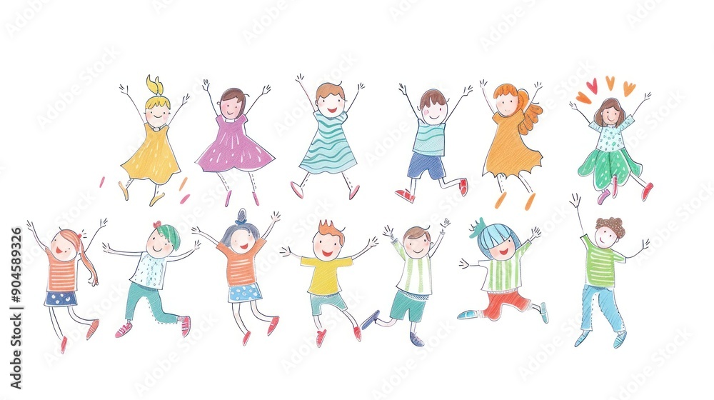 Joyful Children Jumping Illustration Joyful Children Jumping Illustration