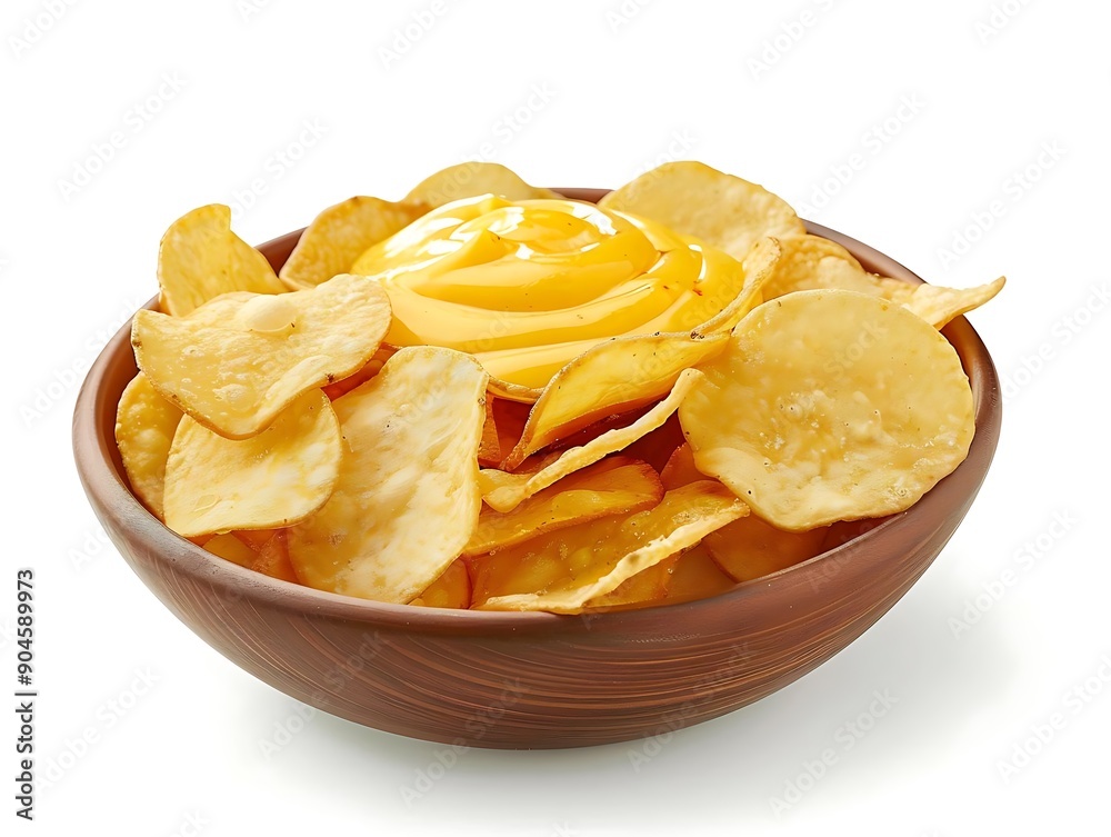 Bowl of Potato Chips with Cheese Sauce - Realistic Image Bowl of Potato Chips with Cheese Sauce - Realistic Image