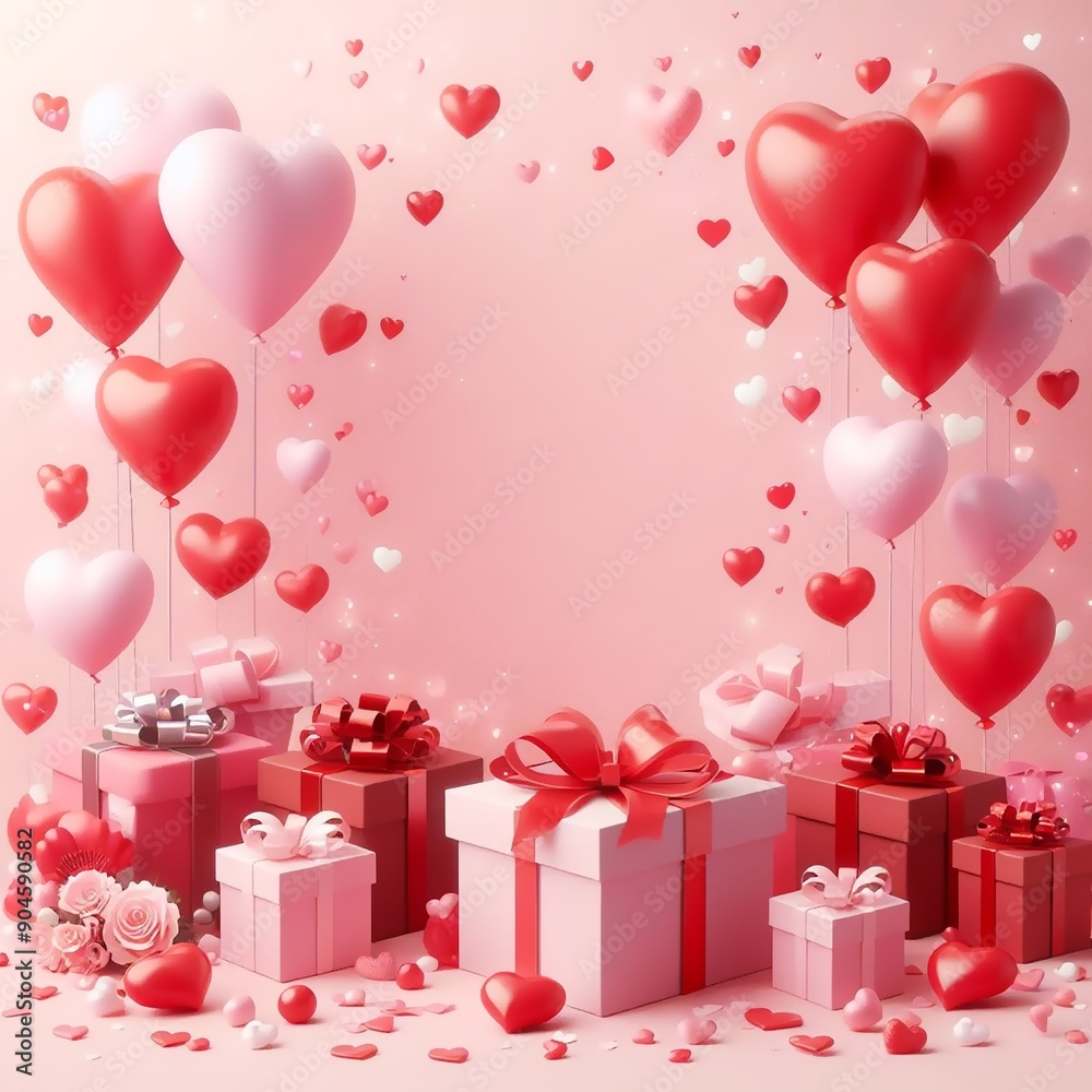 Romantic Heart Balloons and Gift Boxes: Perfect Valentine's Day Celebration Romantic Heart Balloons and Gift Boxes: Perfect Valentine's Day Celebration
