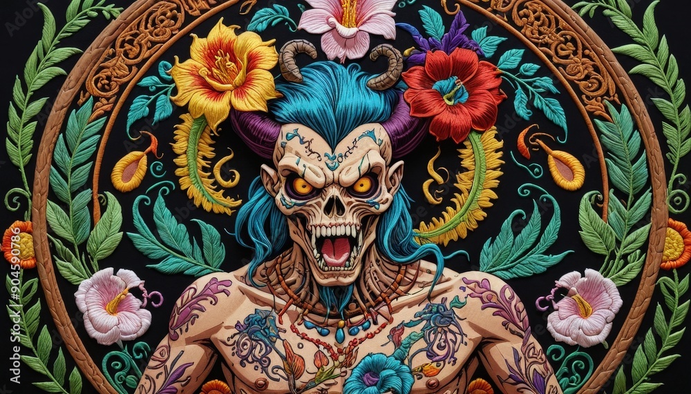 Floral Skull with Horns. Floral Skull with Horns.