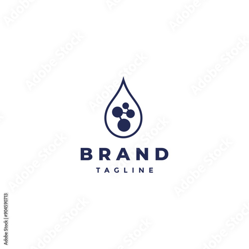 Molecular Groups In Water Drops Logo Design. Water Drops With Particles Inside Logo Design.