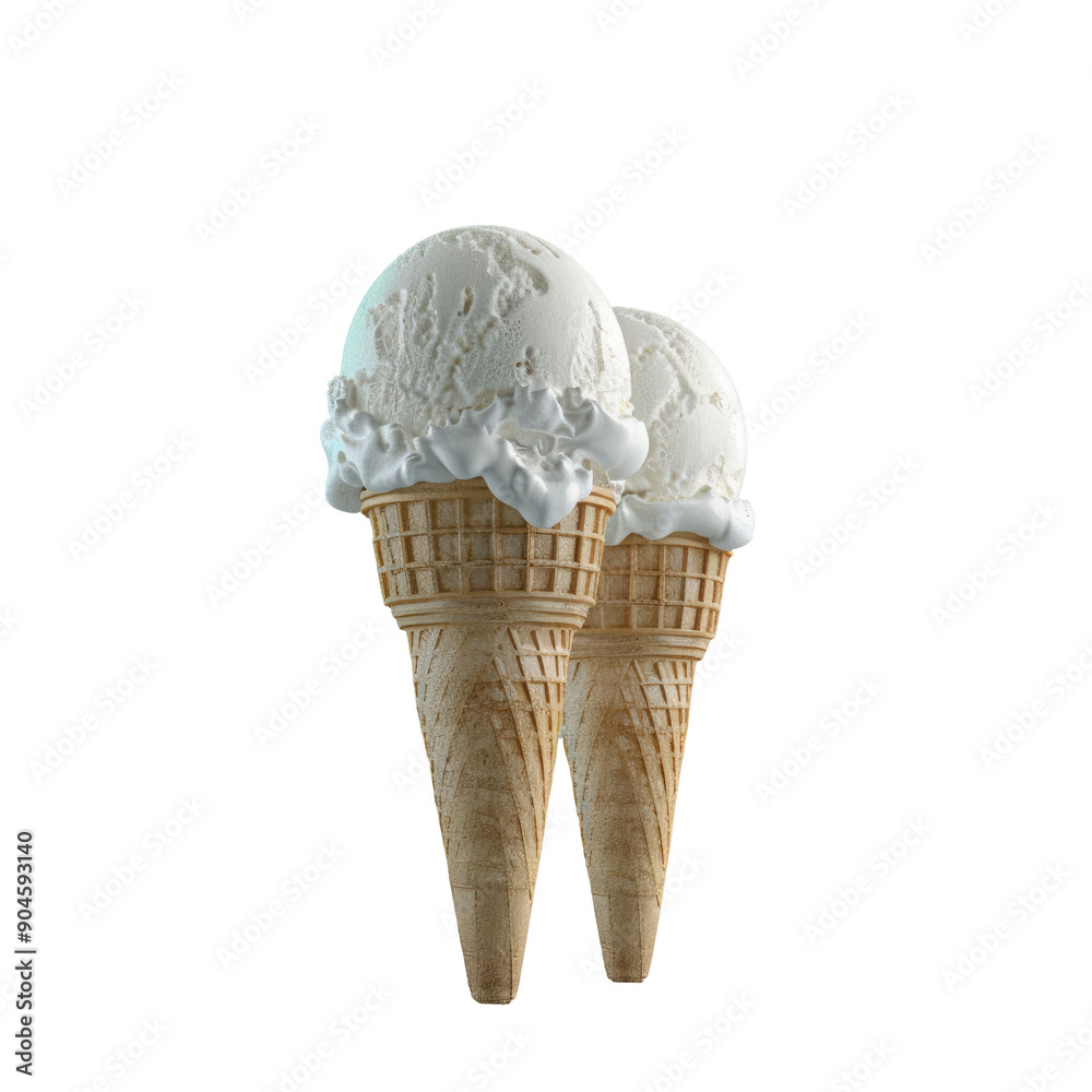 Vanilla ice cream scoop and cone on transparent background Vanilla ice cream scoop and cone on transparent background