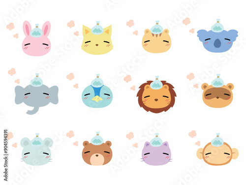 発熱している動物の顔セット