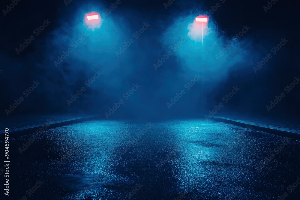 A dark empty street, dark blue background, an empty dark scene, neon light, spotlights The asphalt floor and studio room with smoke float up the interior , ai A dark empty street, dark blue background, an empty dark scene, neon light, spotlights The asphalt floor and studio room with smoke float up the interior , ai