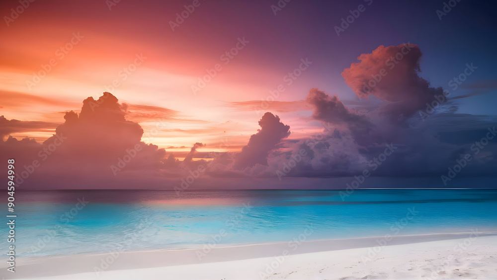 Fototapeta premium Beautiful majestic golden sunrise sky with yellow sunlight and motion blur of flowing sea surface in the morning,